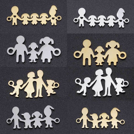 201 Stainless Steel Family Jewelry Connectors Silver Tone Parents And Child