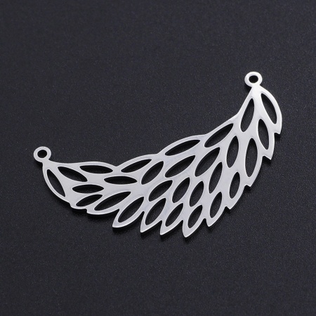 201 Stainless Steel Connectors Multicolor Feather Hollow 38mm x 22mm