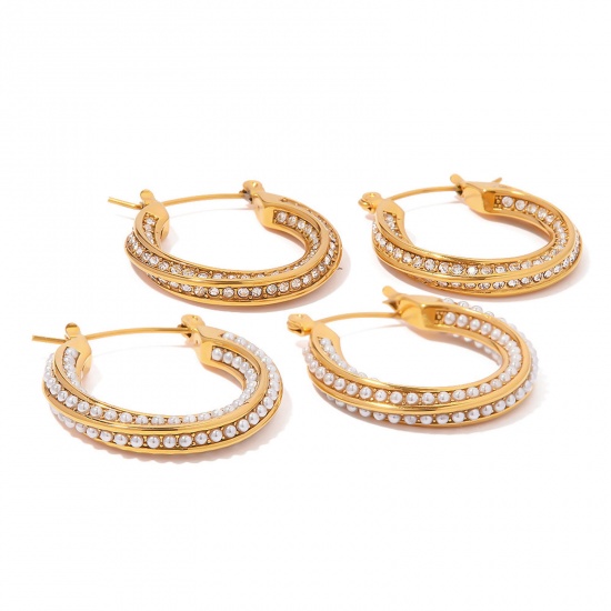Picture of Eco-friendly Stylish Ins Style 18K Real Gold Plated 304 Stainless Steel & Cubic Zirconia Twist Hoop Earrings For Women