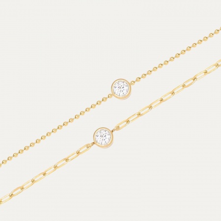 Eco-friendly Exquisite Stylish 18K Real Gold Plated 304 Stainless Steel & Cubic Zirconia Link Chain Round Charm Bracelets For Women