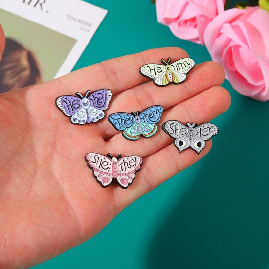 Picture of Insect Pin Brooches Butterfly Animal Initial Alphabet/ Capital Letter Multicolor Enamel