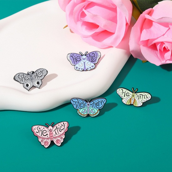 Picture of Insect Pin Brooches Butterfly Animal Initial Alphabet/ Capital Letter Multicolor Enamel