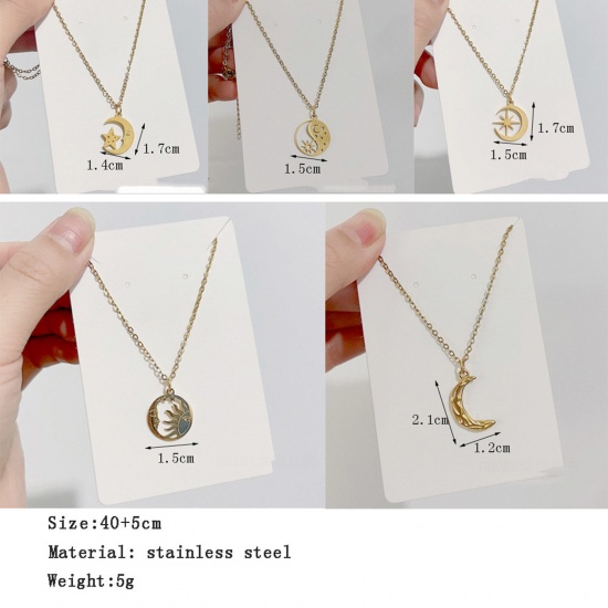 Picture of 304 Stainless Steel Galaxy Necklace Gold Plated Star Sun & Moon Hollow 40cm(15 6/8") long