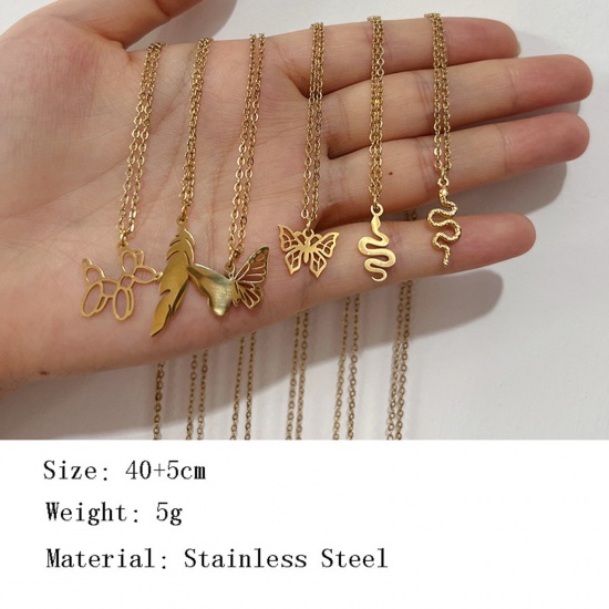 Picture of 304 Stainless Steel Stylish Necklace Gold Plated Hollow 40cm(15 6/8") long