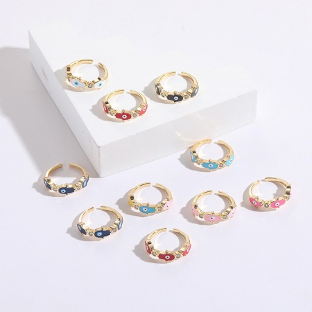 Immagine di Ecologico Retrò Elegante 14k Vero Oro Placcato Multicolore Rame & Zircone Cubico Aperto Palmo Malocchio Smalto Anello Per Donne 1 Pz