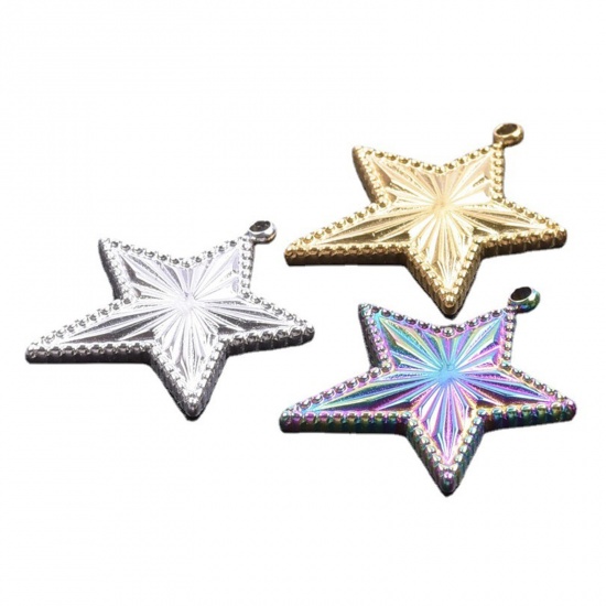 Picture of 304 Stainless Steel Charms Multicolor Pentagram Star 20mm x 18mm