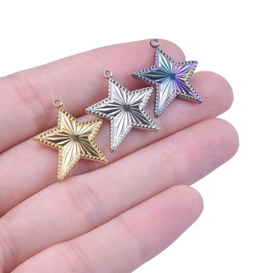 Picture of 304 Stainless Steel Charms Multicolor Pentagram Star 20mm x 18mm