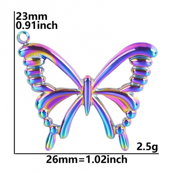 Picture of 304 Stainless Steel Charms Multicolor Butterfly Animal Hollow 23mm x 26mm