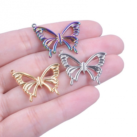 Picture of 304 Stainless Steel Charms Multicolor Butterfly Animal Hollow 23mm x 26mm