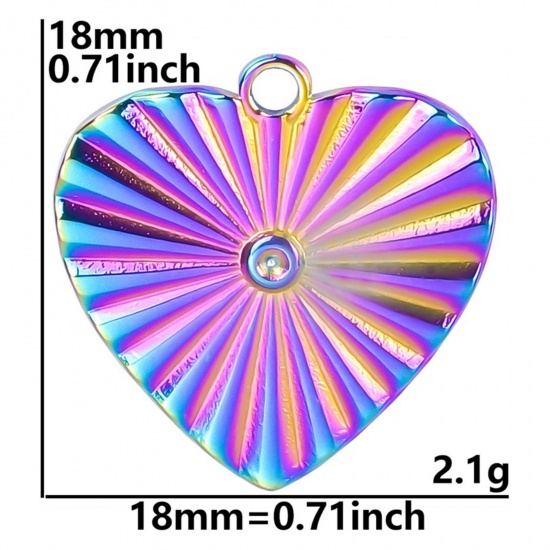 Picture of 304 Stainless Steel Charms Multicolor Heart Textured 18mm x 18mm