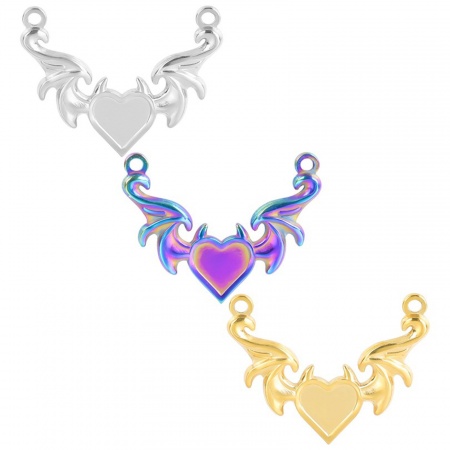 304 Stainless Steel Charms Multicolor Wing Heart 23mm x 30mm