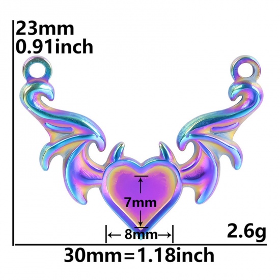 Picture of 304 Stainless Steel Charms Multicolor Wing Heart 23mm x 30mm
