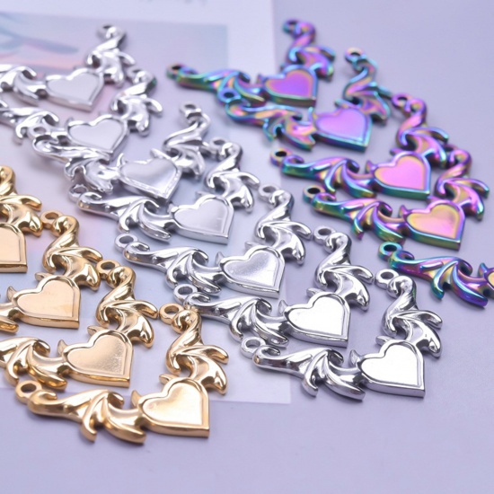 Picture of 304 Stainless Steel Charms Multicolor Wing Heart 23mm x 30mm