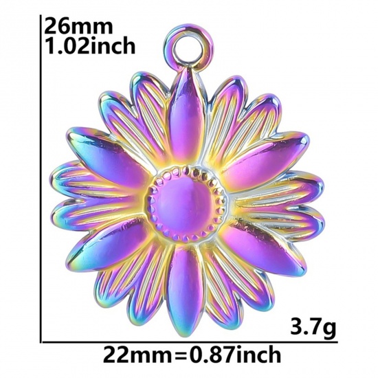 Picture of 304 Stainless Steel Charms Multicolor Sunflower 26mm x 22mm