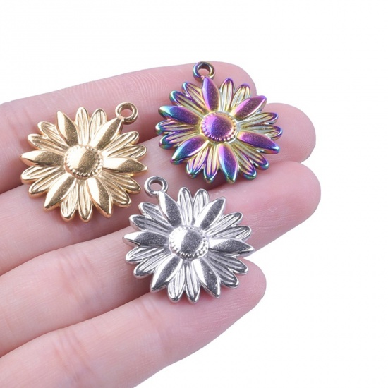 Picture of 304 Stainless Steel Charms Multicolor Sunflower 26mm x 22mm