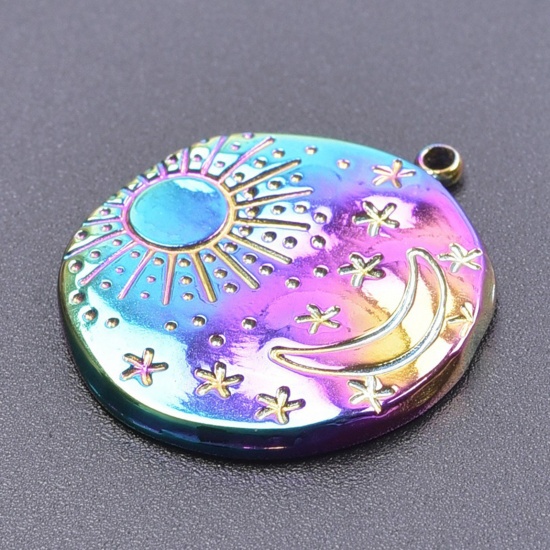 Picture of 304 Stainless Steel Charms Multicolor Round Sun Textured 23mm x 21mm