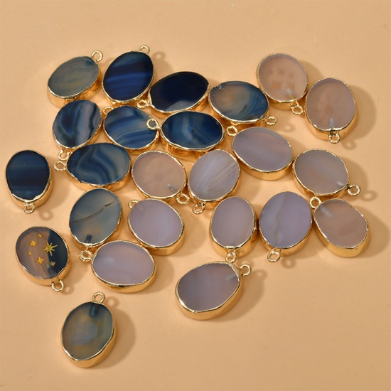 Picture of (Grade B) Agate ( Natural Dyed ) Charms Oval Gold Plated Multicolor 24mm x 16mm