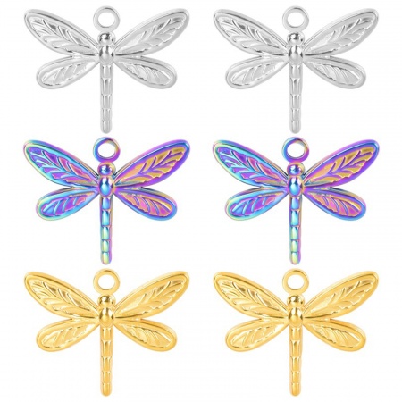 304 Stainless Steel Charms Multicolor Dragonfly Animal 20mm x 25mm