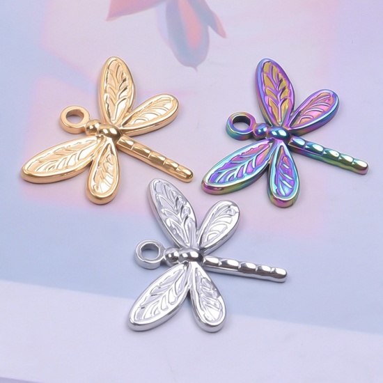 Picture of 304 Stainless Steel Charms Multicolor Dragonfly Animal 20mm x 25mm