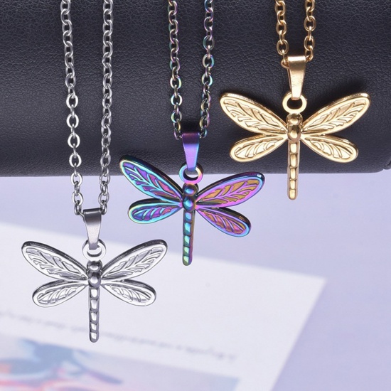 Picture of 304 Stainless Steel Charms Multicolor Dragonfly Animal 20mm x 25mm