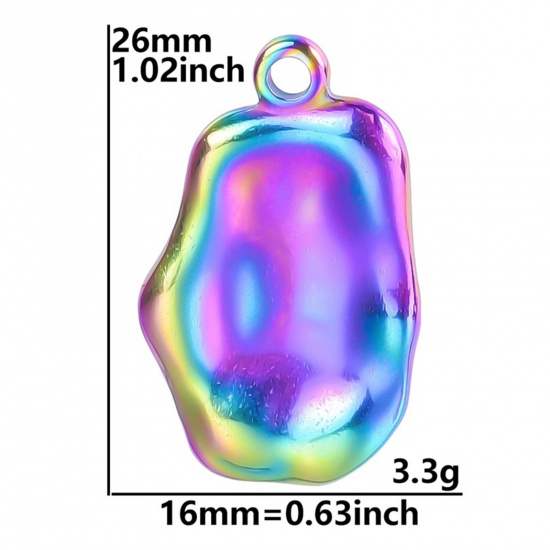 Picture of 304 Stainless Steel Charms Multicolor Irregular Embossing 26mm x 16mm