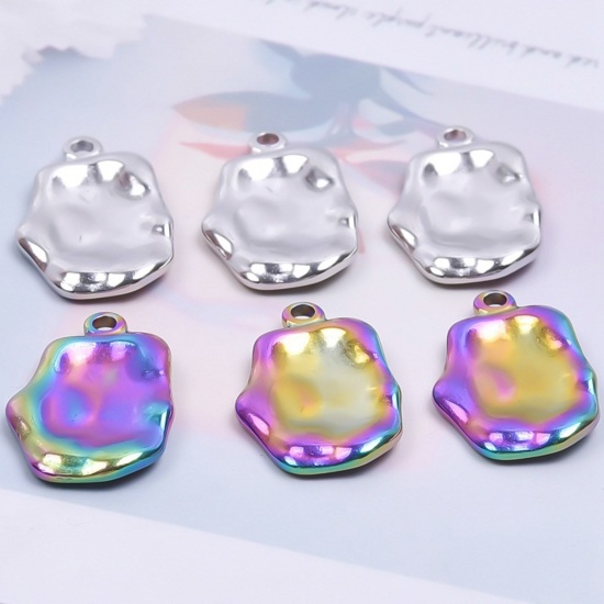 Picture of 304 Stainless Steel Charms Multicolor Irregular Embossing 26mm x 16mm