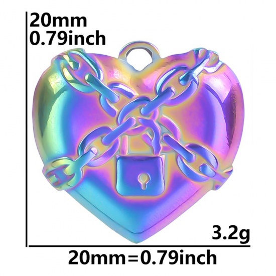 Picture of 304 Stainless Steel Charms Multicolor Heart Lock 20mm x 20mm