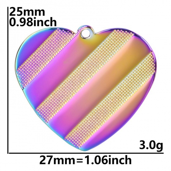 Picture of 304 Stainless Steel Charms Multicolor Heart Texture 25mm x 27mm