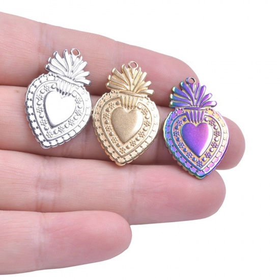 Picture of 304 Stainless Steel Charms Multicolor Strawberry Fruit 30mm x 19mm