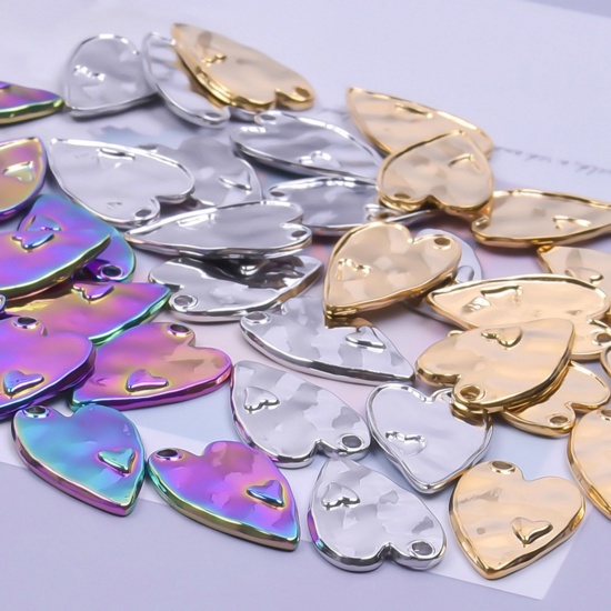 Picture of 304 Stainless Steel Charms Multicolor Heart Textured 24mm x 16mm