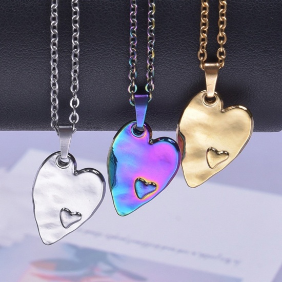 Picture of 304 Stainless Steel Charms Multicolor Heart Textured 24mm x 16mm