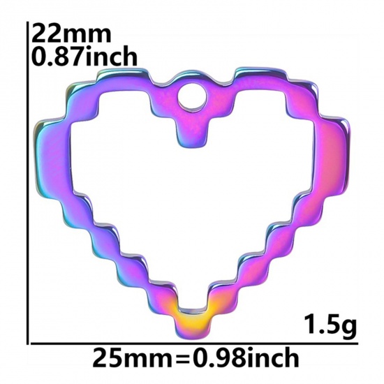 Picture of 304 Stainless Steel Charms Multicolor Heart Texture 22mm x 25mm