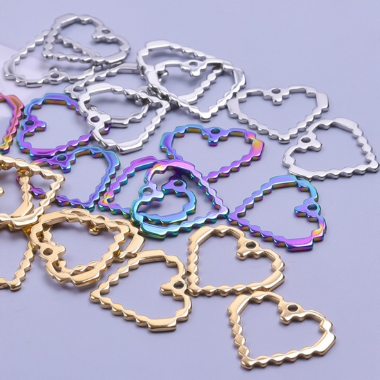 Picture of 304 Stainless Steel Charms Multicolor Heart Texture 22mm x 25mm