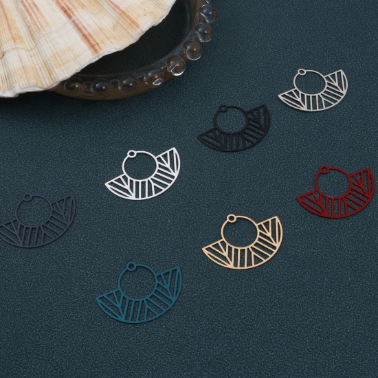 Picture of Iron Based Alloy Pendants Multicolor Fan-shaped Painted 3.1cm x 2.3cm