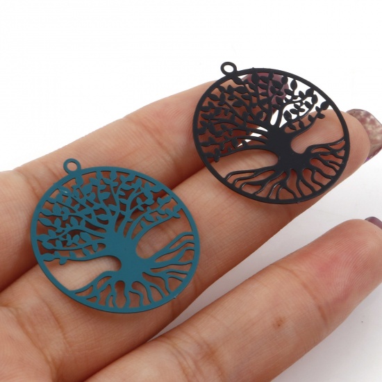 Picture of Iron Based Alloy Charms Multicolor Tree Of Life Painted 27mm x 25mm