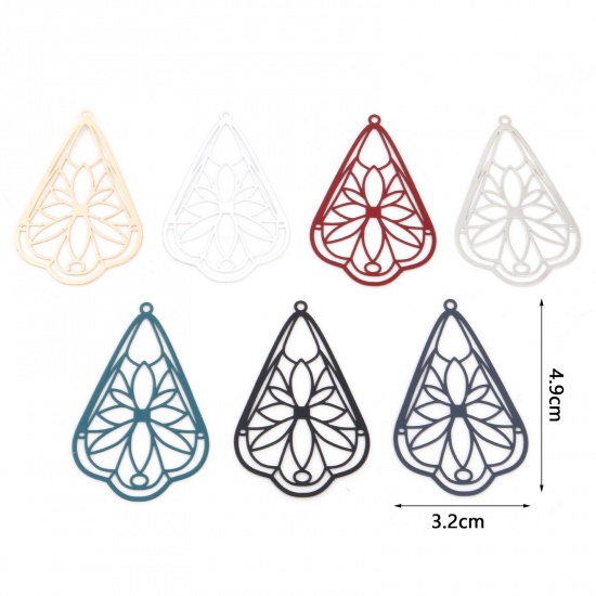 Picture of Iron Based Alloy Pendants Multicolor Drop Flower Painted 4.9cm x 3.2cm