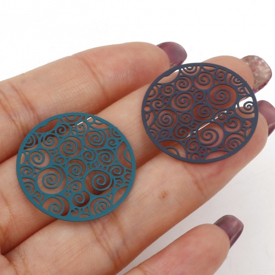 Picture of Iron Based Alloy Charms Multicolor Round Spiral Painted 25mm Dia.