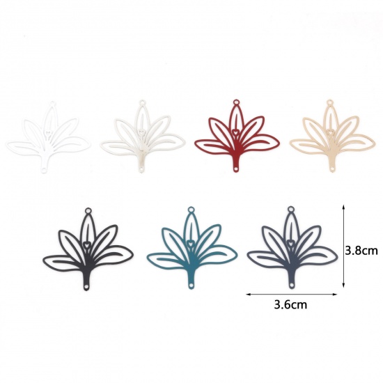Picture of Iron Based Alloy Filigree Stamping Connectors Multicolor Orchid Flower 3.8cm x 3.6cm