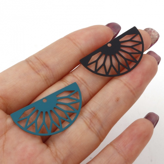 Picture of Iron Based Alloy Pendants Multicolor Half Round Flower Painted 3.1cm x 1.7cm