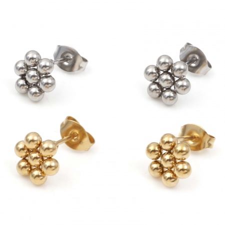 304 Stainless Steel Ear Post Stud Earrings Multicolor Flower 9mm x 8mm