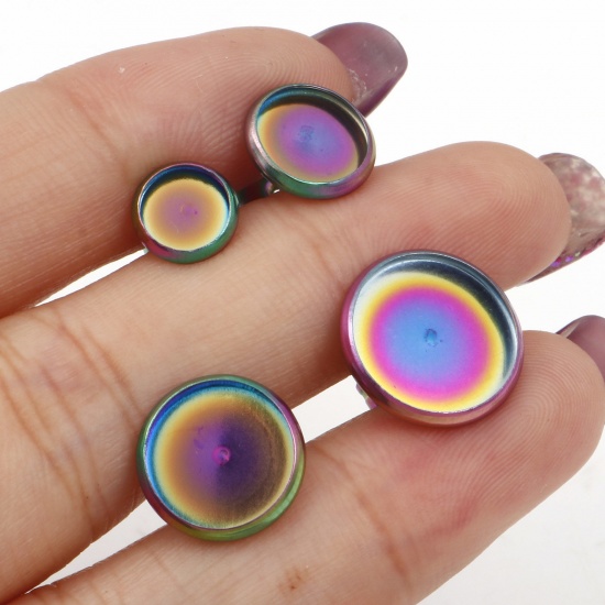Picture of 304 Stainless Steel Ear Post Stud Earrings Round Multicolor Cabochon Settings