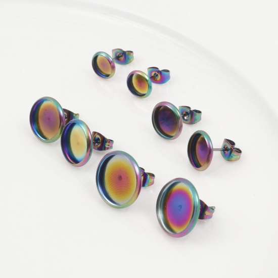 Picture of 304 Stainless Steel Ear Post Stud Earrings Round Multicolor Cabochon Settings