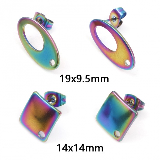 Picture of 304 Stainless Steel Ear Post Stud Earrings Geometric Multicolor
