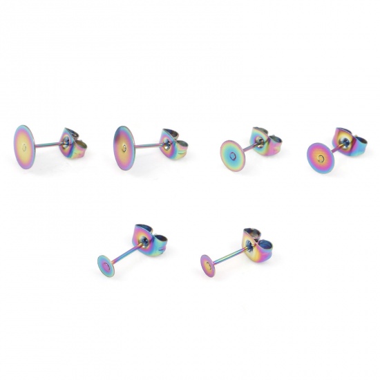 Picture of 304 Stainless Steel Ear Post Stud Earrings Disc Multicolor Glue On
