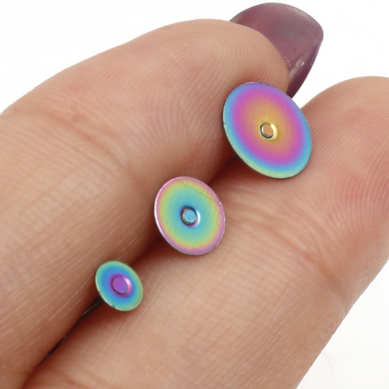 Picture of 304 Stainless Steel Ear Post Stud Earrings Disc Multicolor Glue On