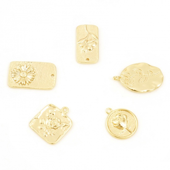 Picture of Copper Charms Geometric Real Gold Plated Flower