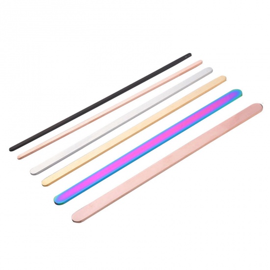 Picture of 304 Stainless Steel Blank Stamping Tags Metal Strips For DIY Cuff Bracelet Bangle Making Jewelry Findings Rectangle Multicolor Polished Two Sides 16cm(6 2/8") long