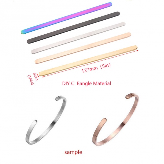 Picture of 304 Stainless Steel Blank Stamping Tags Metal Strips For DIY Cuff Bracelet Bangle Making Jewelry Findings Rectangle Multicolor Polished Two Sides 12.7cm long
