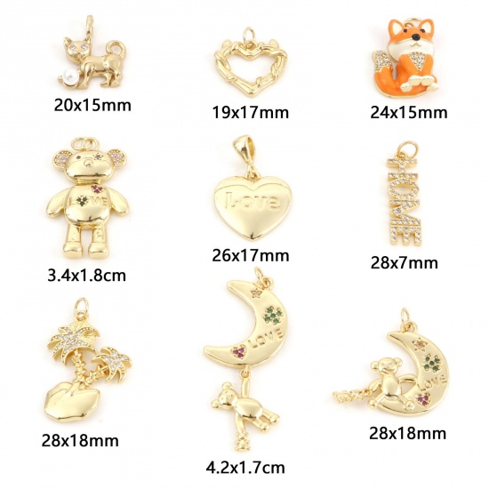 Picture of Brass Charms Gold Plated Bear Animal Moon Micro Pave Multicolor Rhinestone                                                                                                                                                                                    