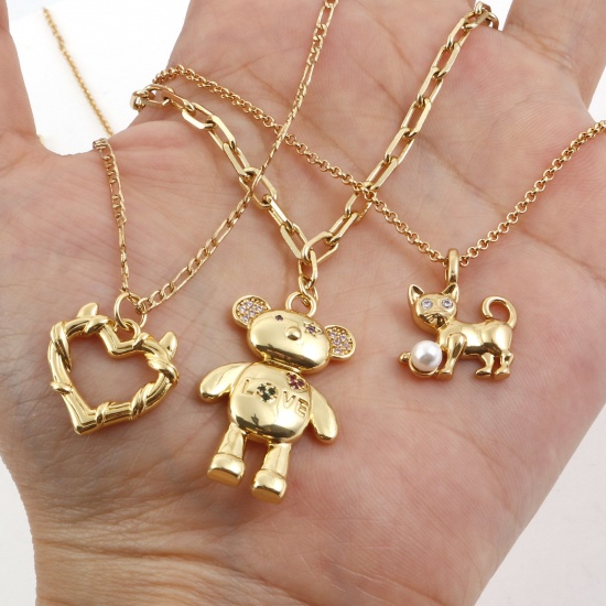 Picture of Brass Charms Gold Plated Bear Animal Moon Micro Pave Multicolor Rhinestone                                                                                                                                                                                    